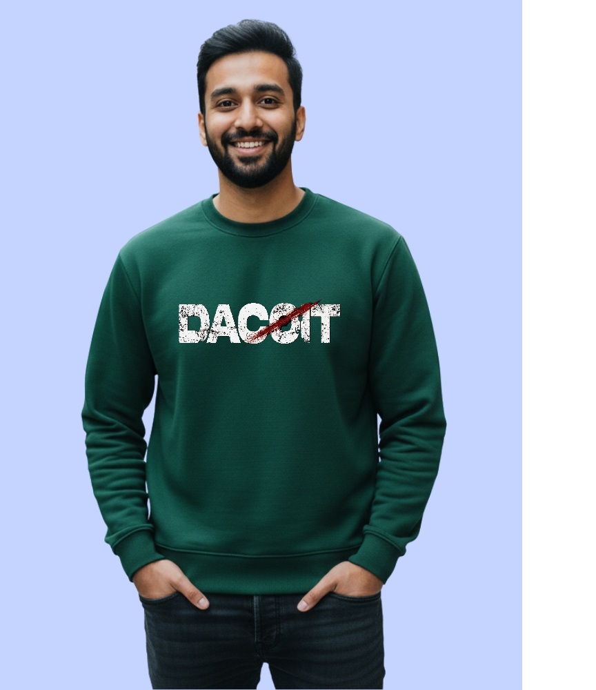 DACOIT Bottle Green Cotton Fleece Crew Neck Full Sleeve 300 GSM Sweatshirt