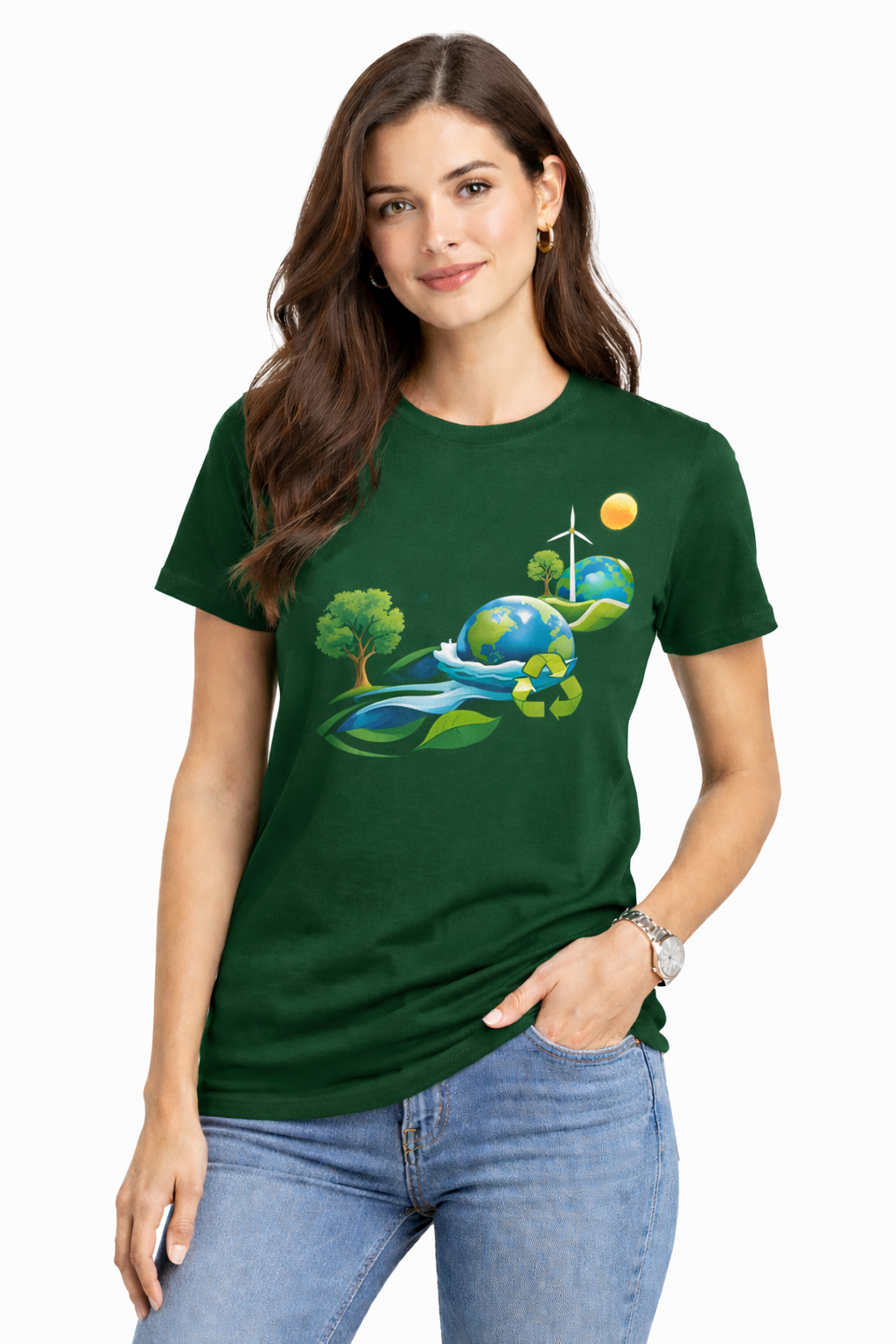 Nisarga's Unisex Bottle Green Cotton Round Neck 180GSM Half Sleeve T-shirts 