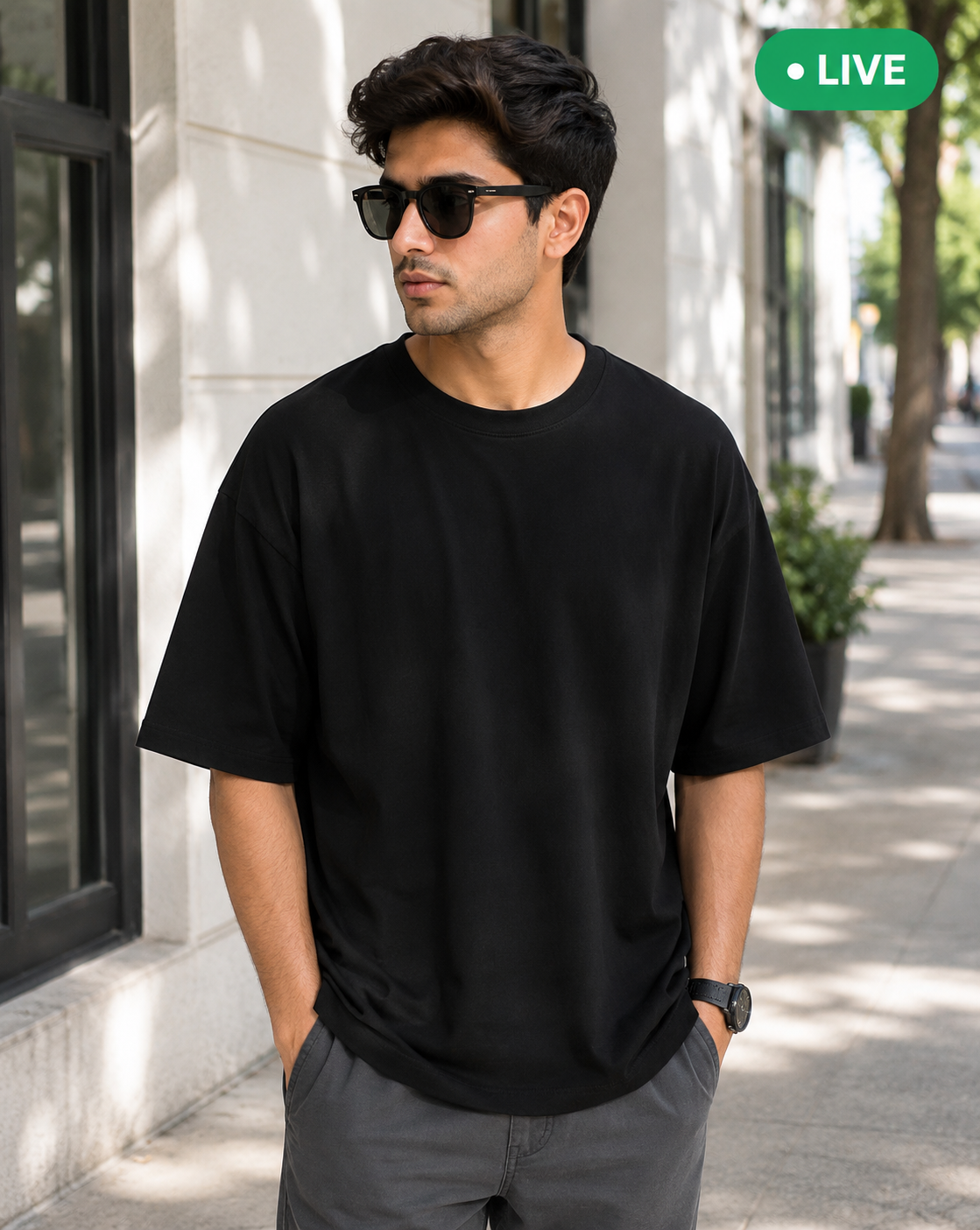Black Oversize Cotton French Terry Half Sleeve 240 GSM Tshirts