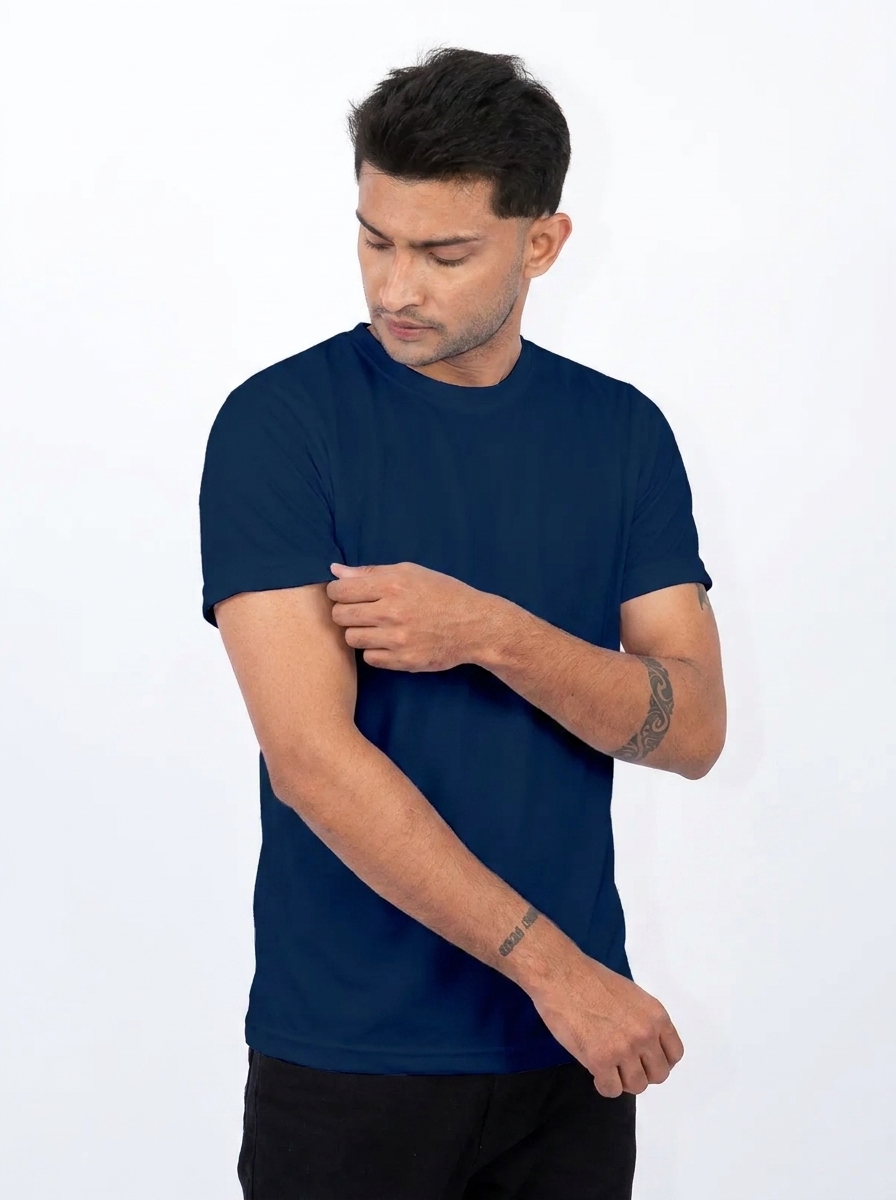 Premium Navy Blue Polyester Round Neck T-Shirt