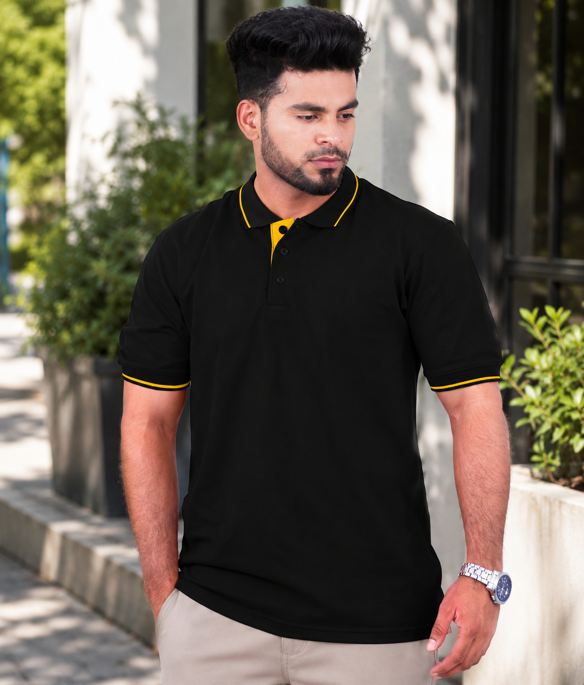 Black Dri Fit Mars Polo 200GSM with Golden Tipping