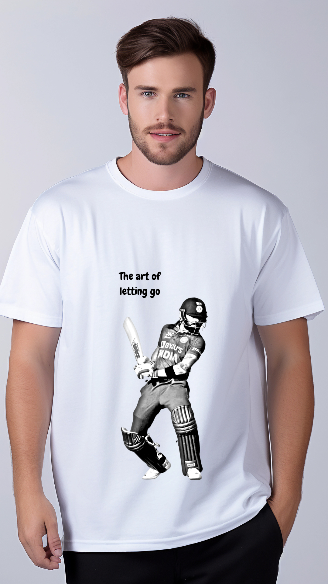 White Cotton The Art Of Letting Go Virat Kohli Round Neck Cuffed Sleeve 180 GSM Regular Fit T Shirts