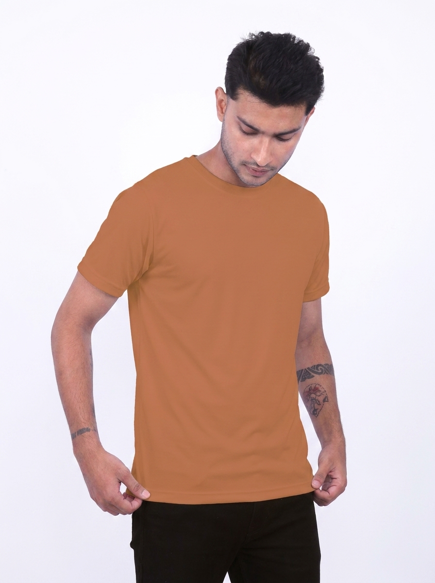 Premium Brown Polyester Round Neck T-Shirt
