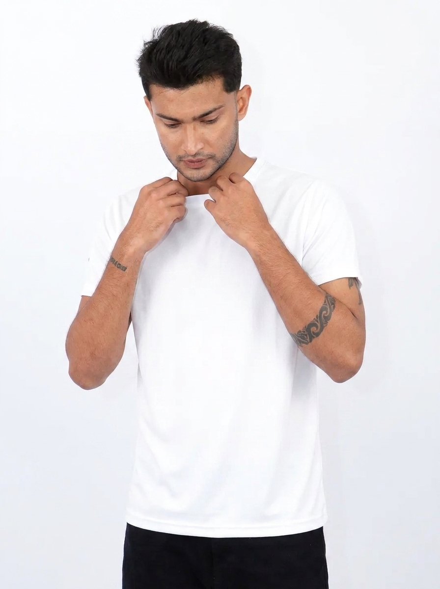 Premium White Polyester Round Neck T-Shirt