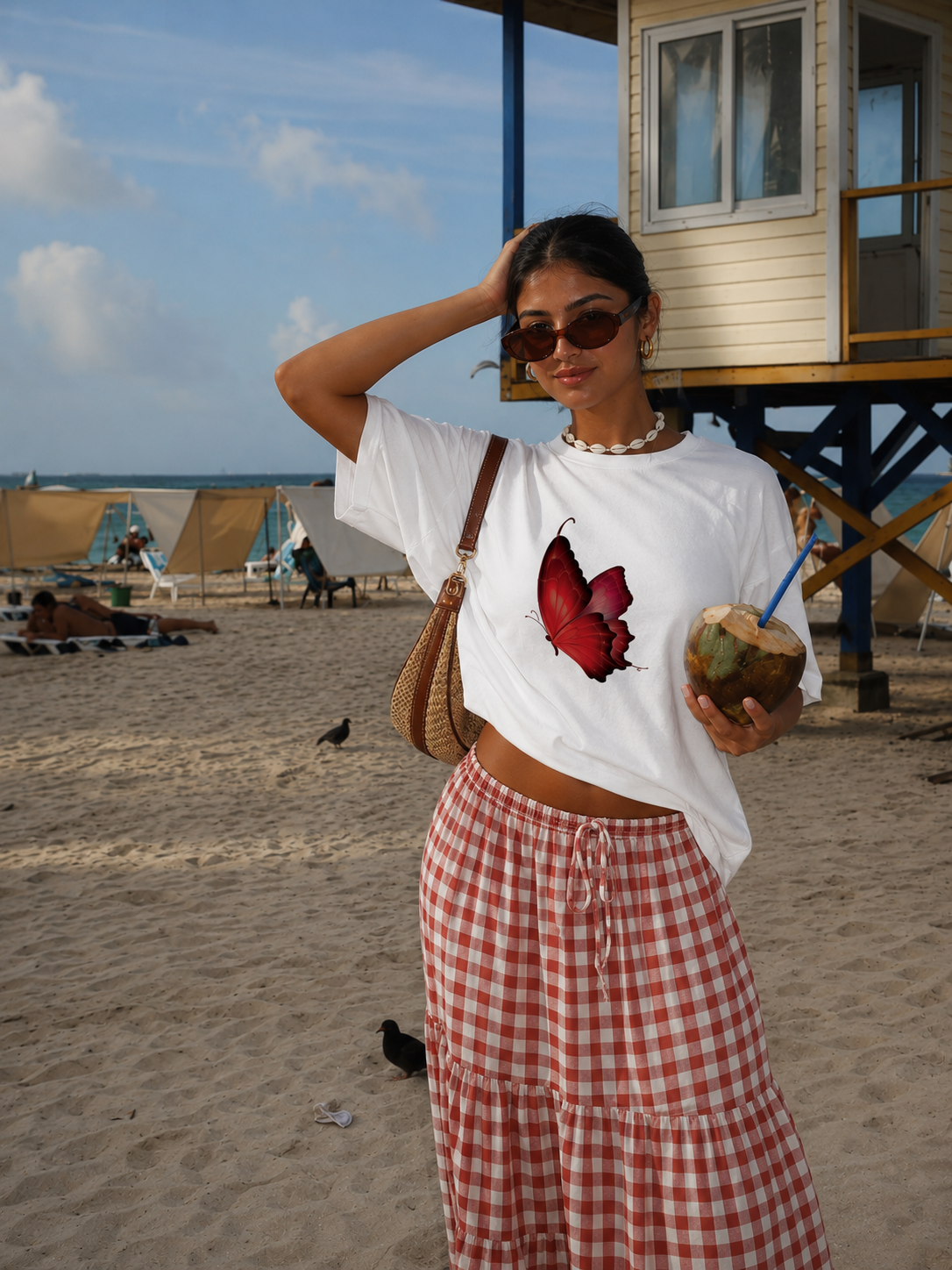  CUTE BUTTERFLY White Cotton Oversize 220GSM Round Neck Tshirts