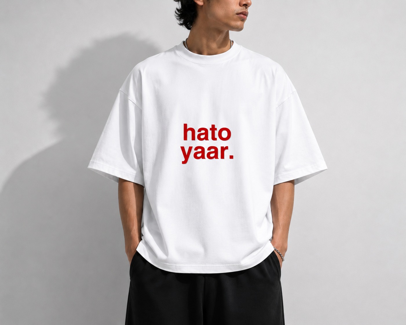   HATO YAAR White Cotton Oversize 220GSM Round Neck Tshirts