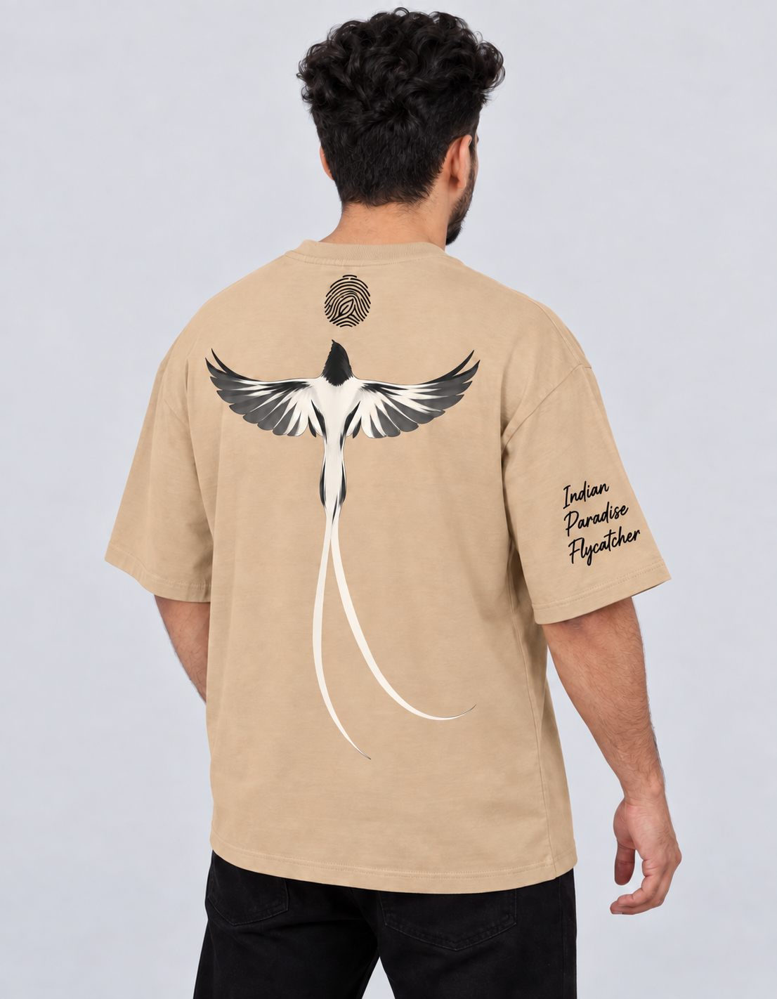 The Oversized Tee - Indian Paradise Flycatcher - Beige | 220 GSM Cotton