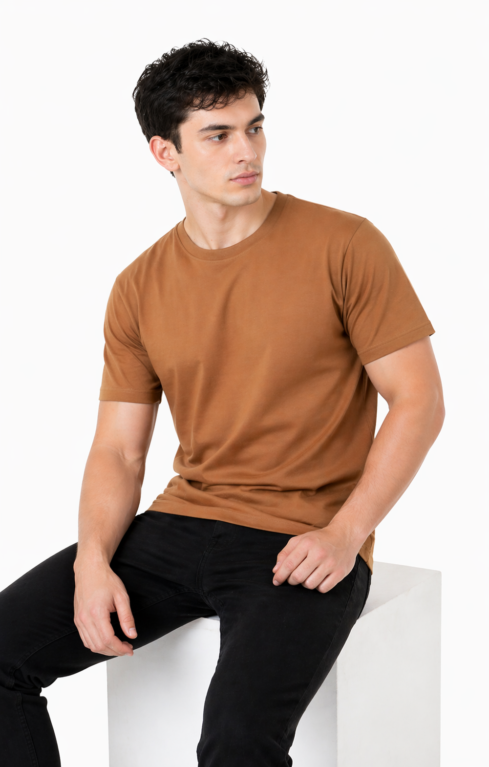 Dark Biscuit Cotton 180 GSM Regular Fit Round Neck Men’s T-Shirt
