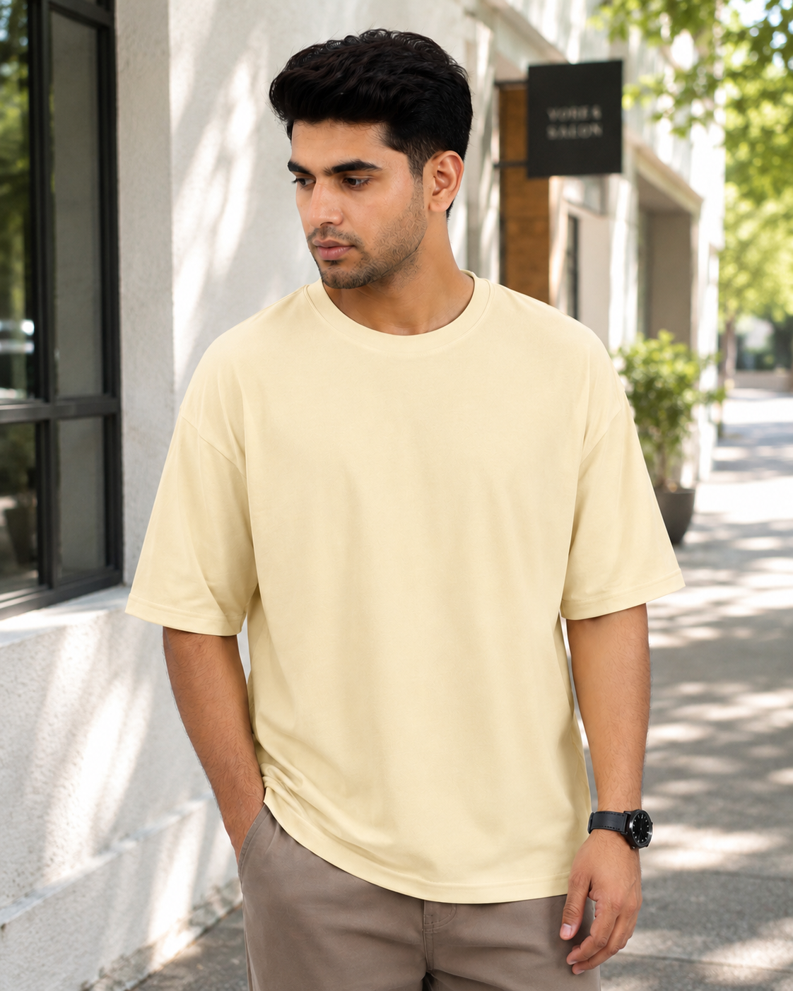 Beige Oversize Cotton French Terry Half Sleeve