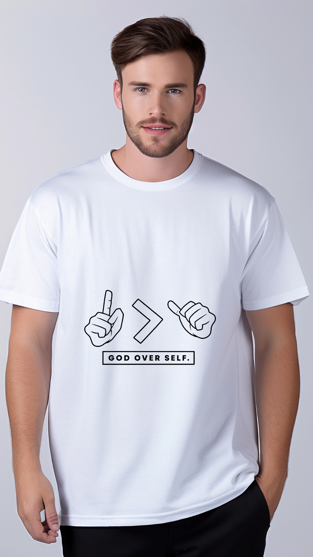 White Cotton God Over Self Round Neck Cuffed Sleeve 180 GSM Regular Fit T Shirts