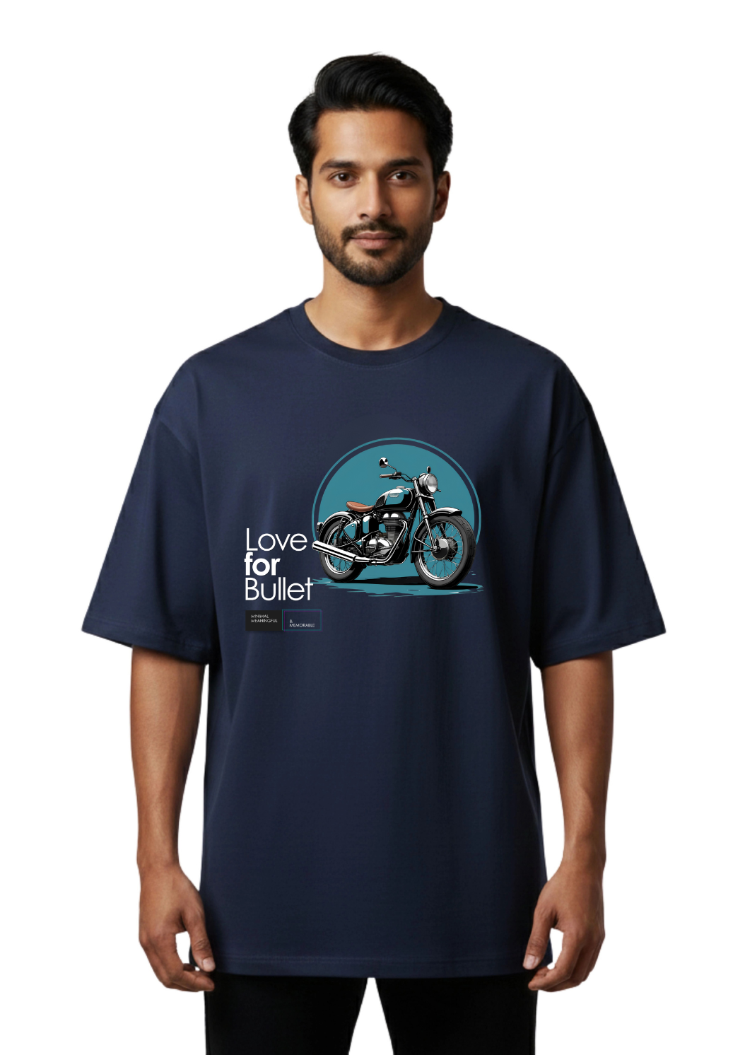 Motorcycle, Bullet, Graphic, Oversized, Men, French Terry, 240 GSM, Navy Blue