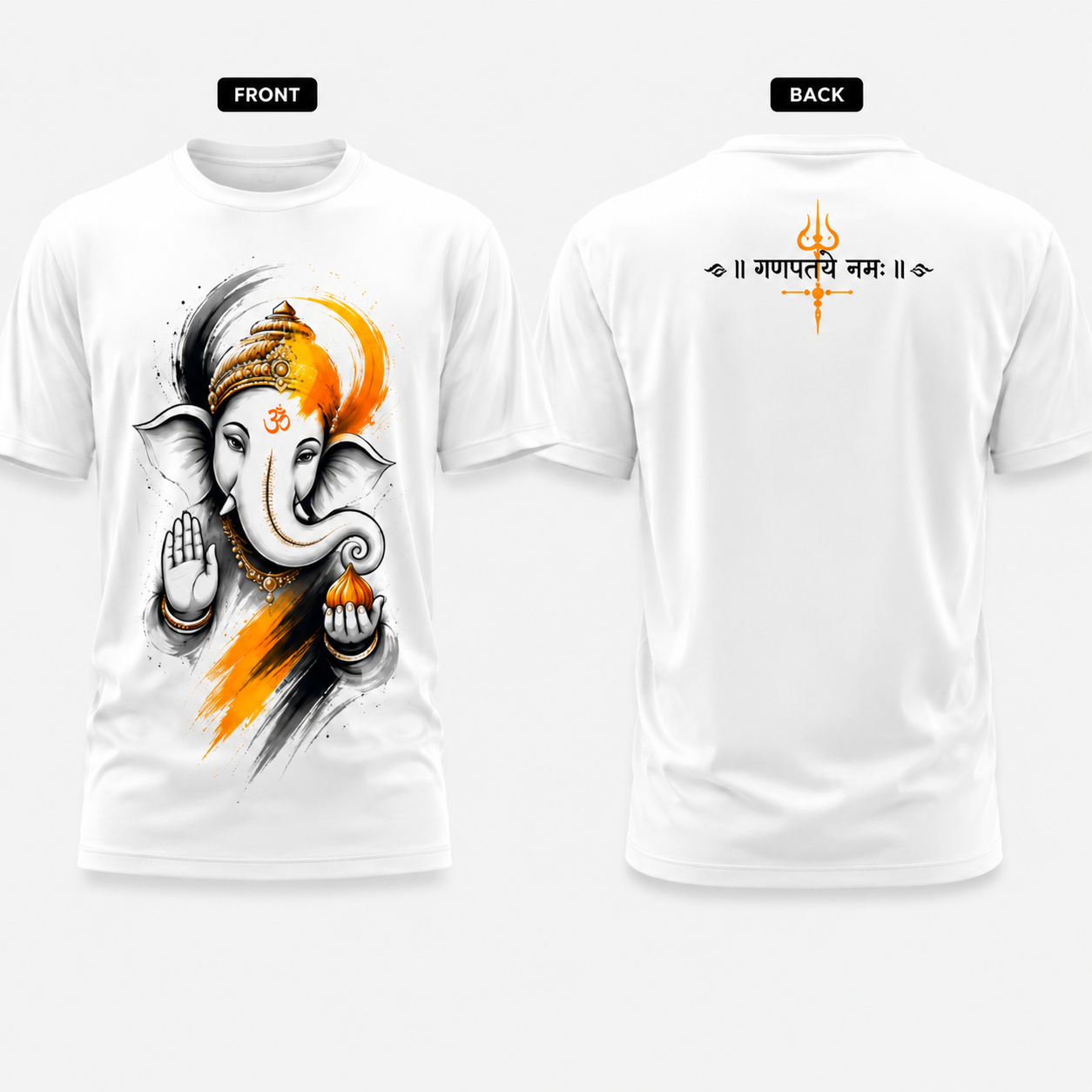 Apnacart Ganeshay graphic White Kids Polycotton 180GSM Round Neck Tshirts