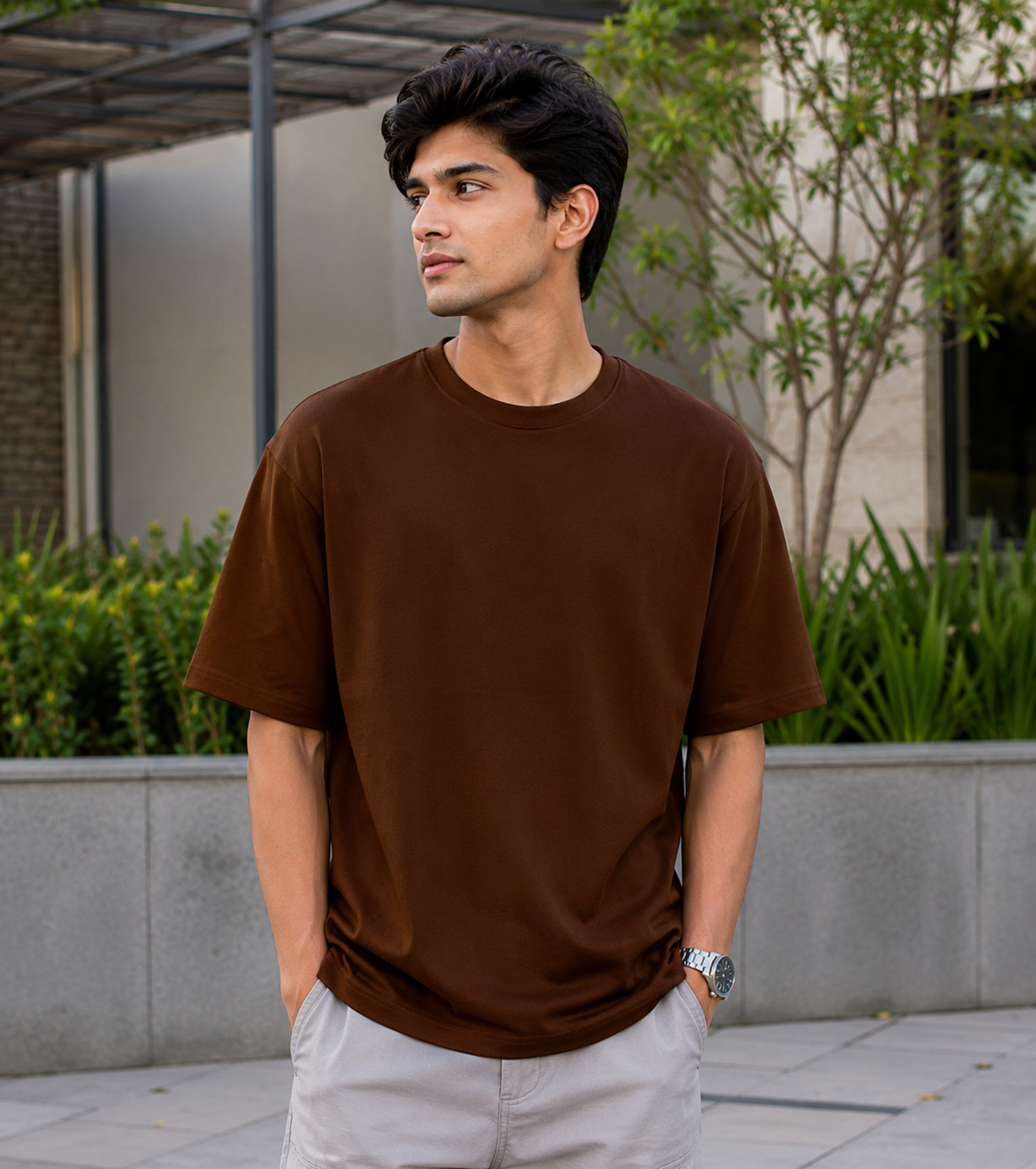 Brown Oversize Cotton French Terry Half Sleeve 240 GSM T-shirts