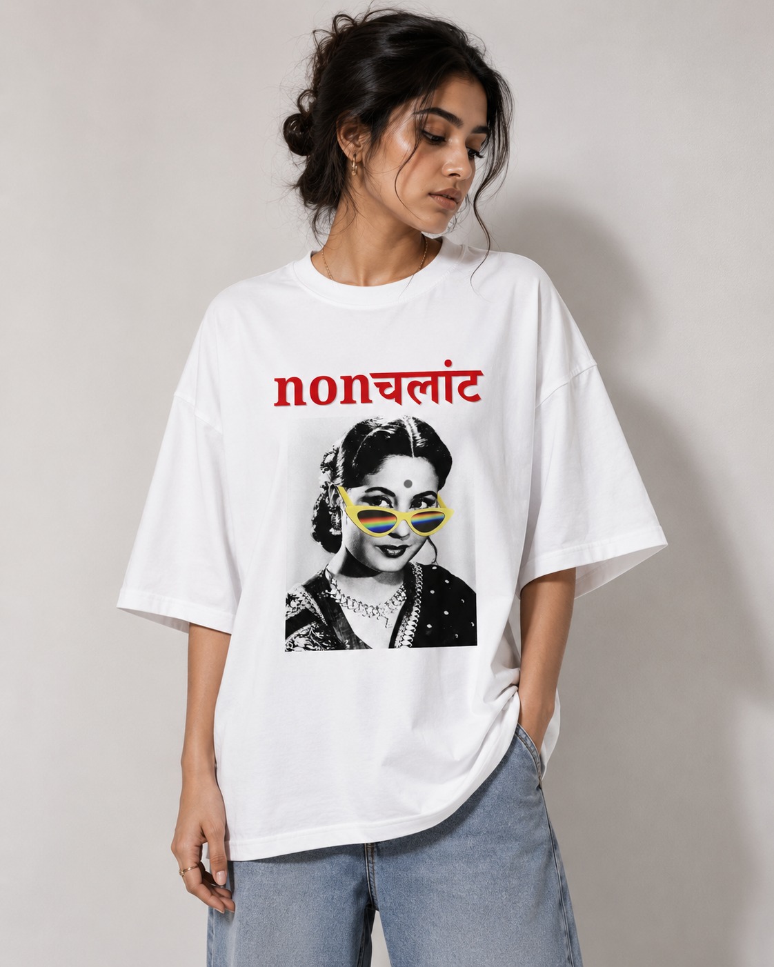  NONCHALANT White Cotton Oversize 220GSM Round Neck Tshirts