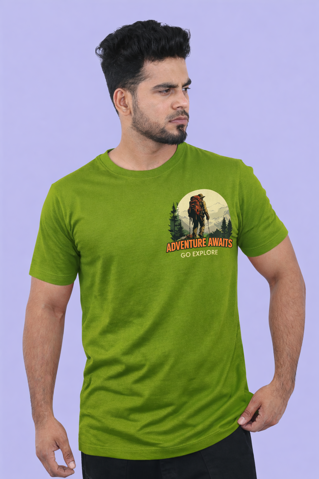 Olive Green Printed Cotton T-Shirt for Men & Women | 180 GSM Casual Round Neck Tee