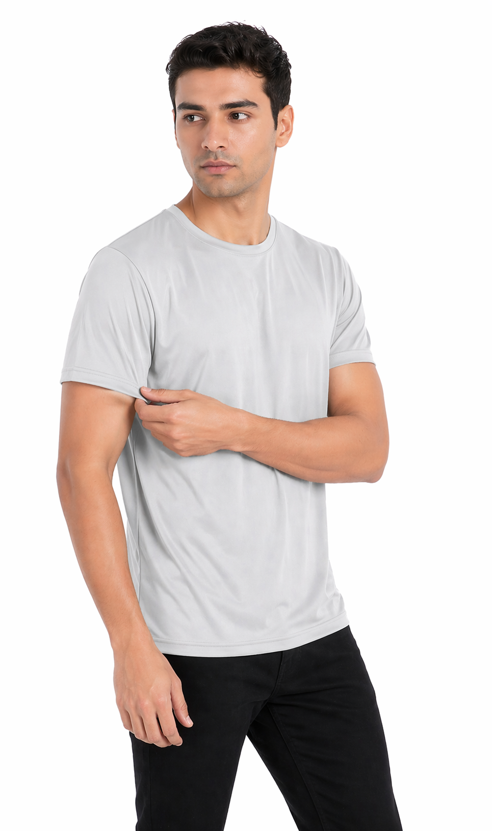 Grey Dot Knit Round Neck Half Sleeve 150 GSM Men’s T Shirt, Regular Fit