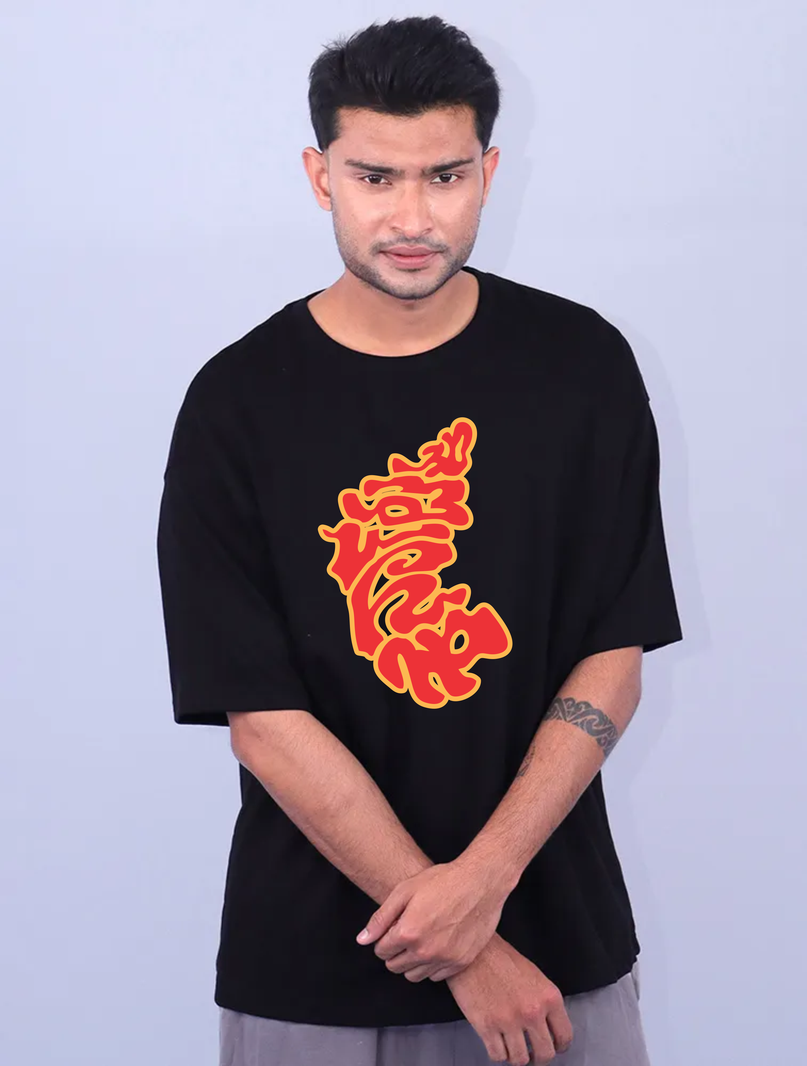 Black Oversize Cotton French Terry Half Sleeve 240 GSM Tshirts