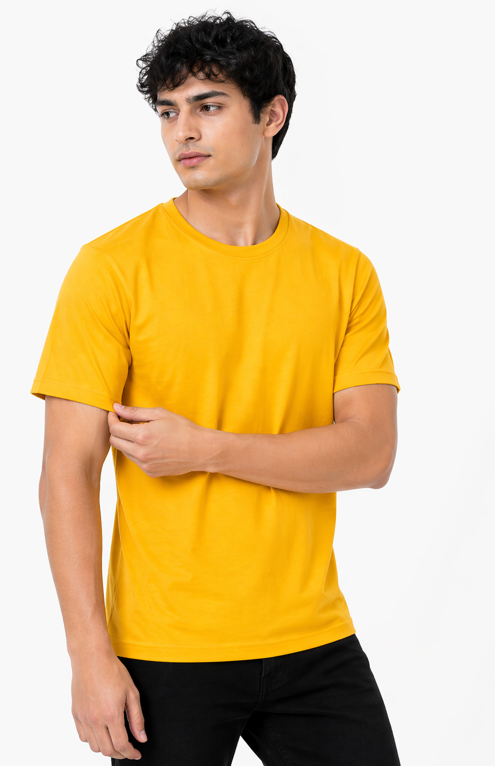 Mustard Yellow Cotton 180 GSM Regular Fit Round Neck Men’s T-Shirt