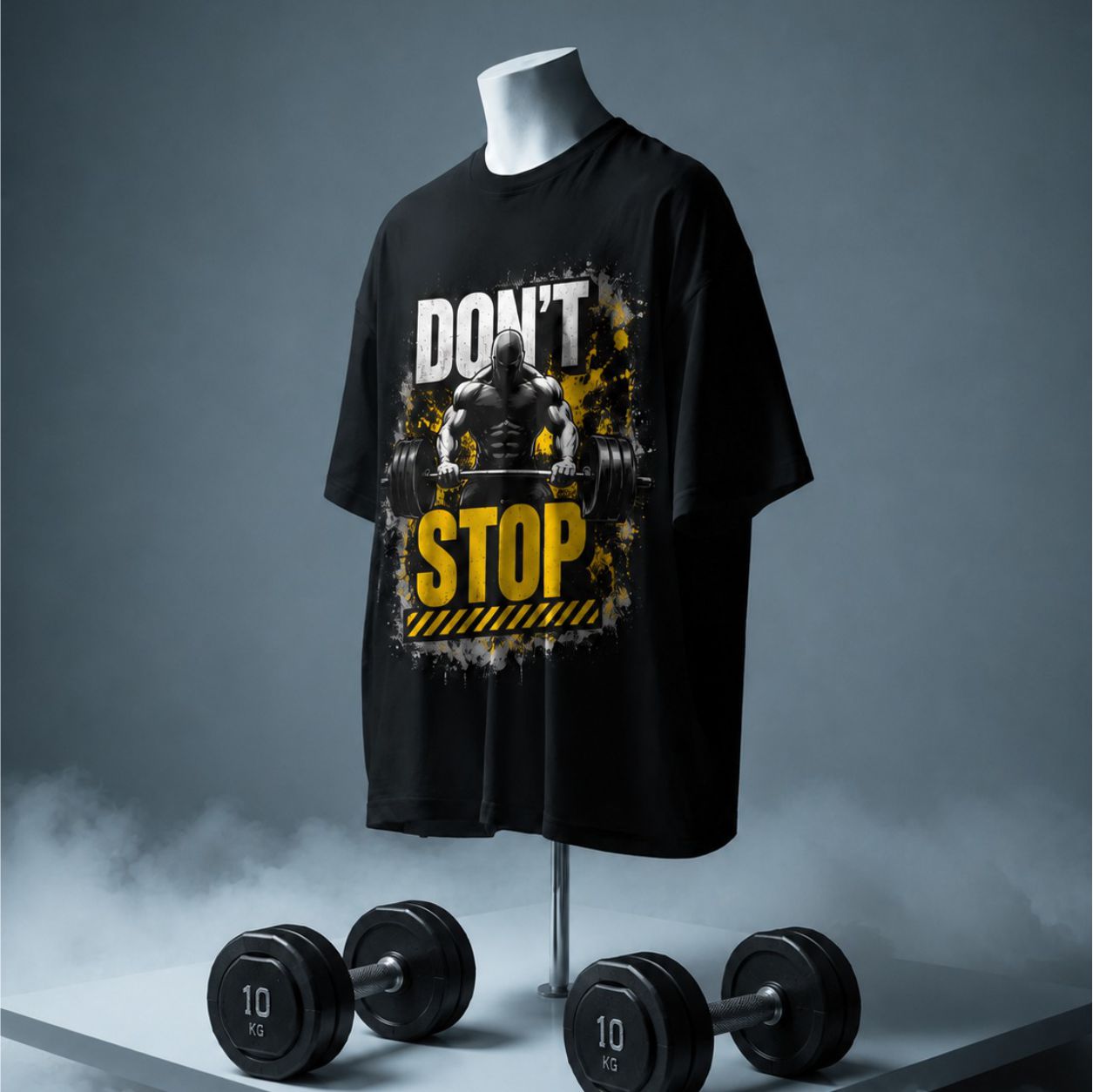 DON’T STOP – Black Round Neck Gym Tee | Capriano