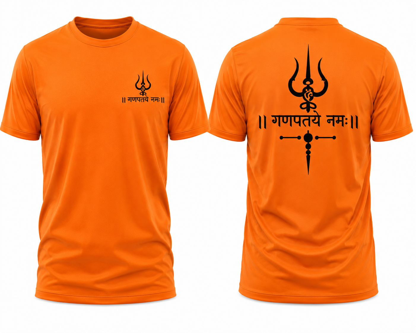 Apnacart Orange Ganeshay Dot Knit Round Neck Half Sleeve 150 GSM TShirts