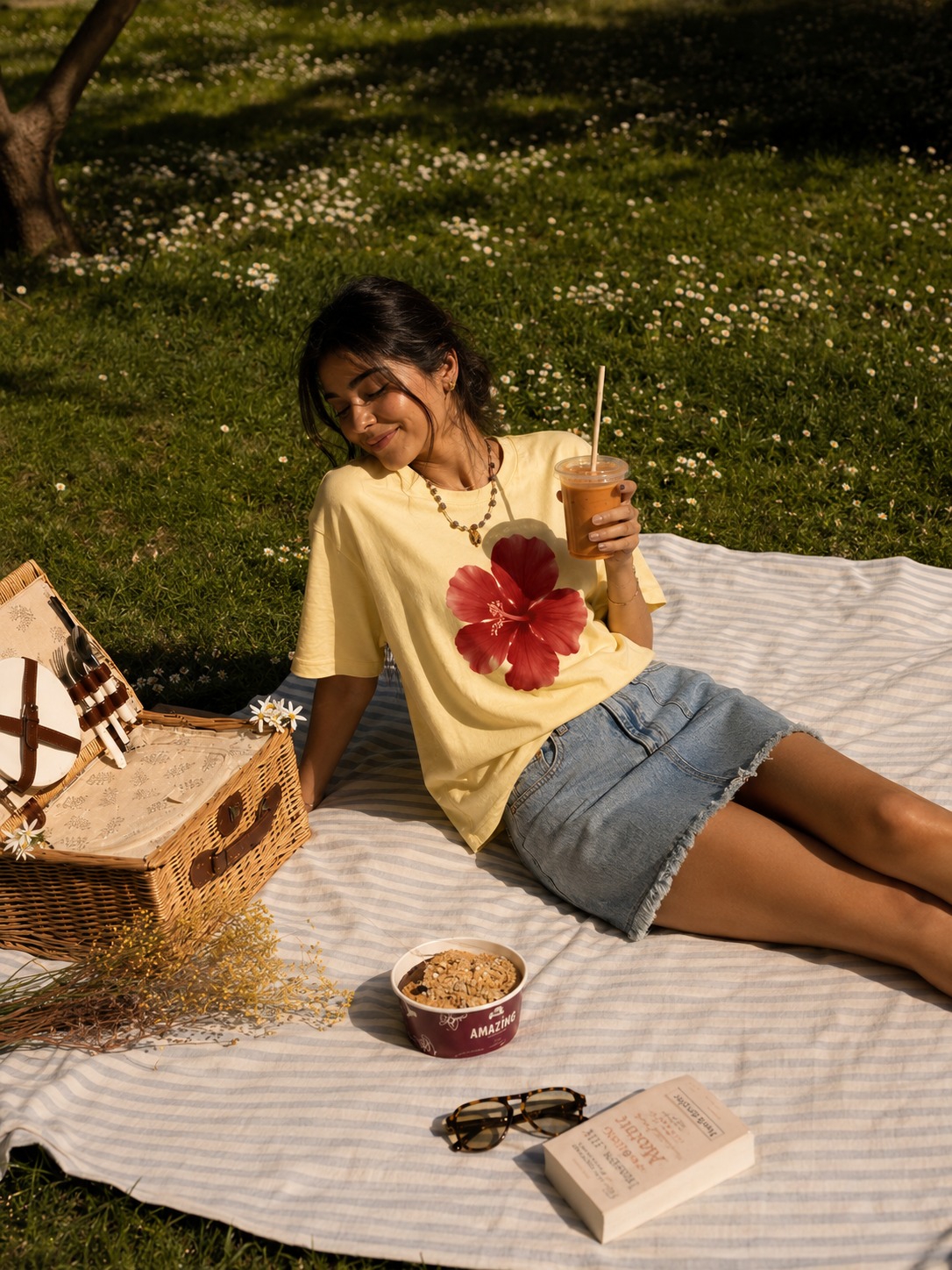  CUTE HIBISCUSS Light Yellow Cotton 180GSM Oversize T-shirts