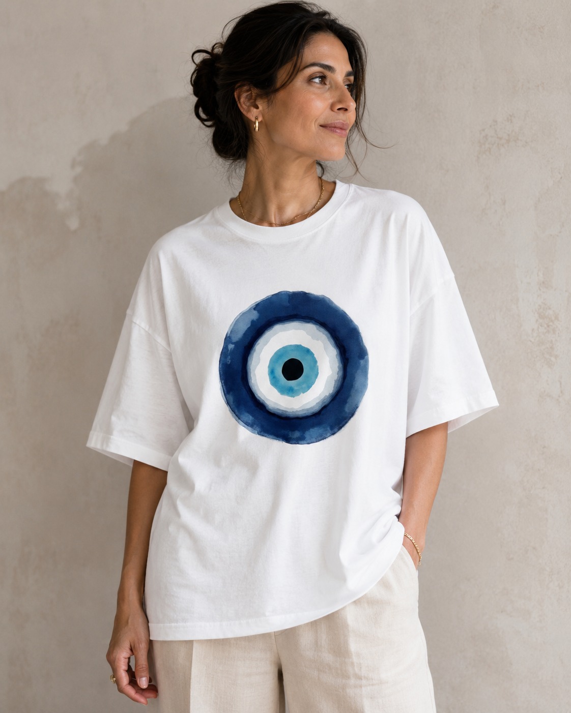  NAZAR BATTU White Cotton Oversize 220GSM Round Neck Tshirts