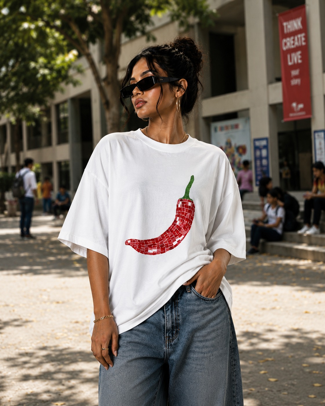  MIRCHI  White Cotton Oversize 220GSM Round Neck Tshirts