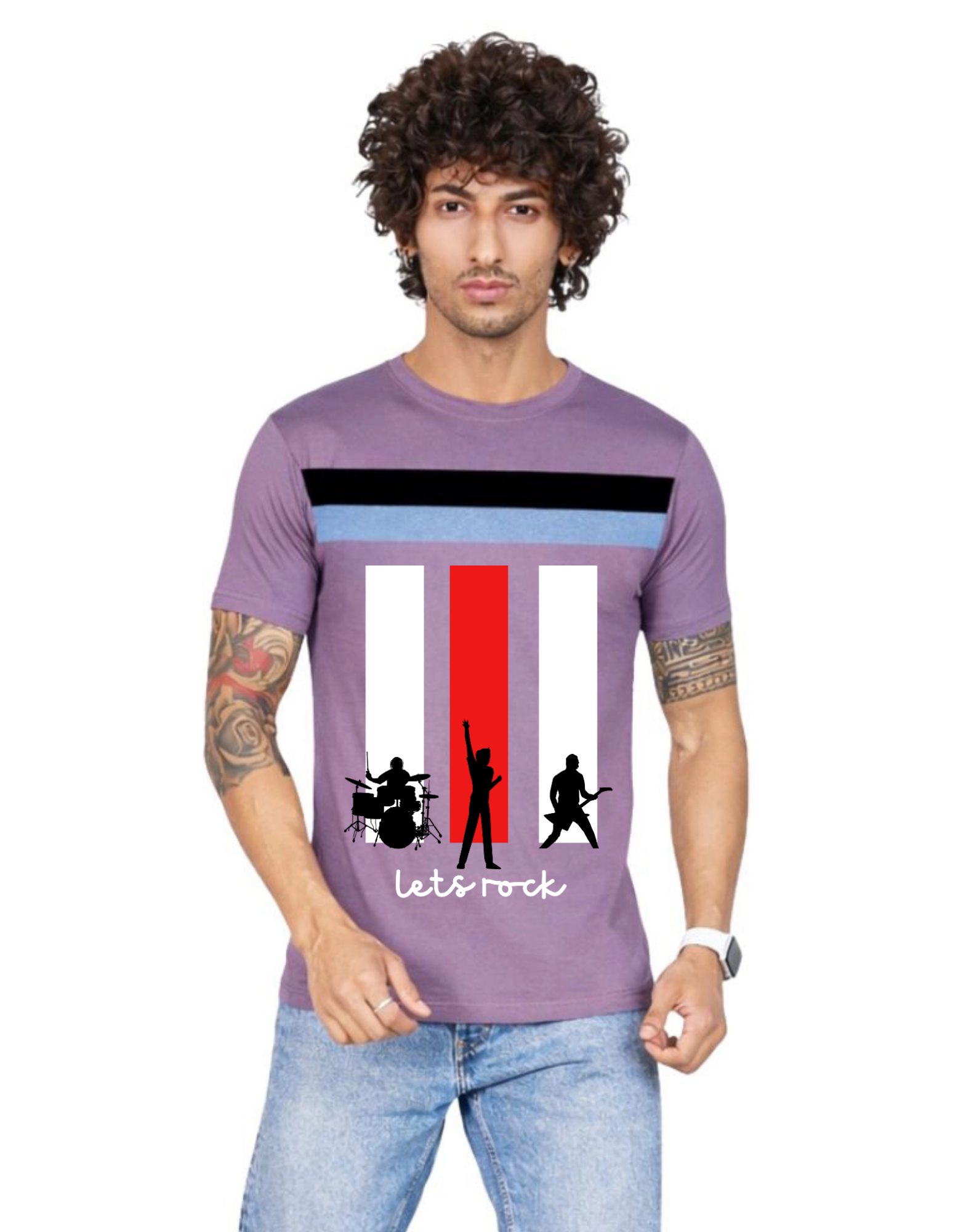 Purple Matty Multi Colourblocked Round Neck Half Sleeve 190GSM TShirts