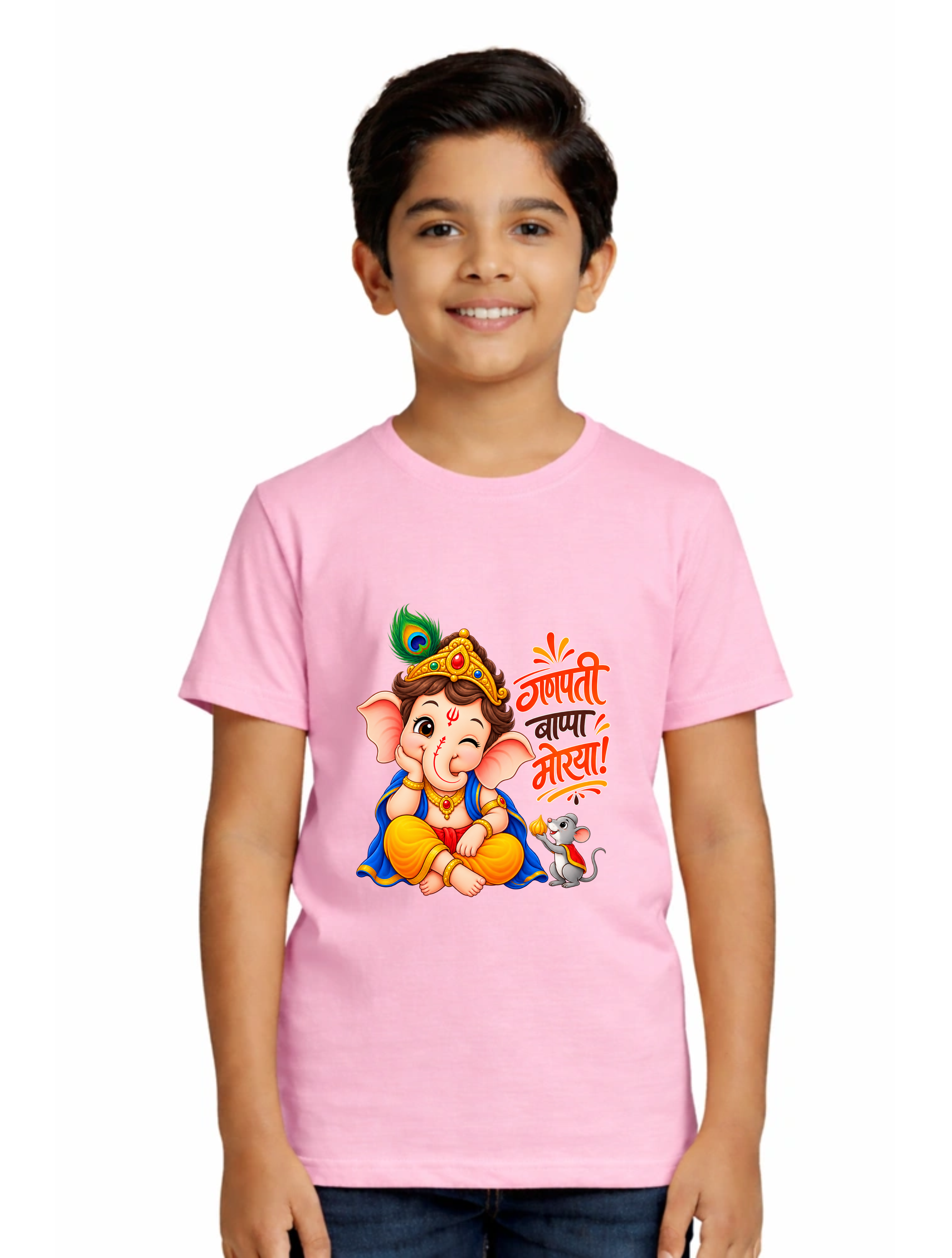 Kids Round Neck T-Shirt Soft Pink – Ganesh Chaturthi Special