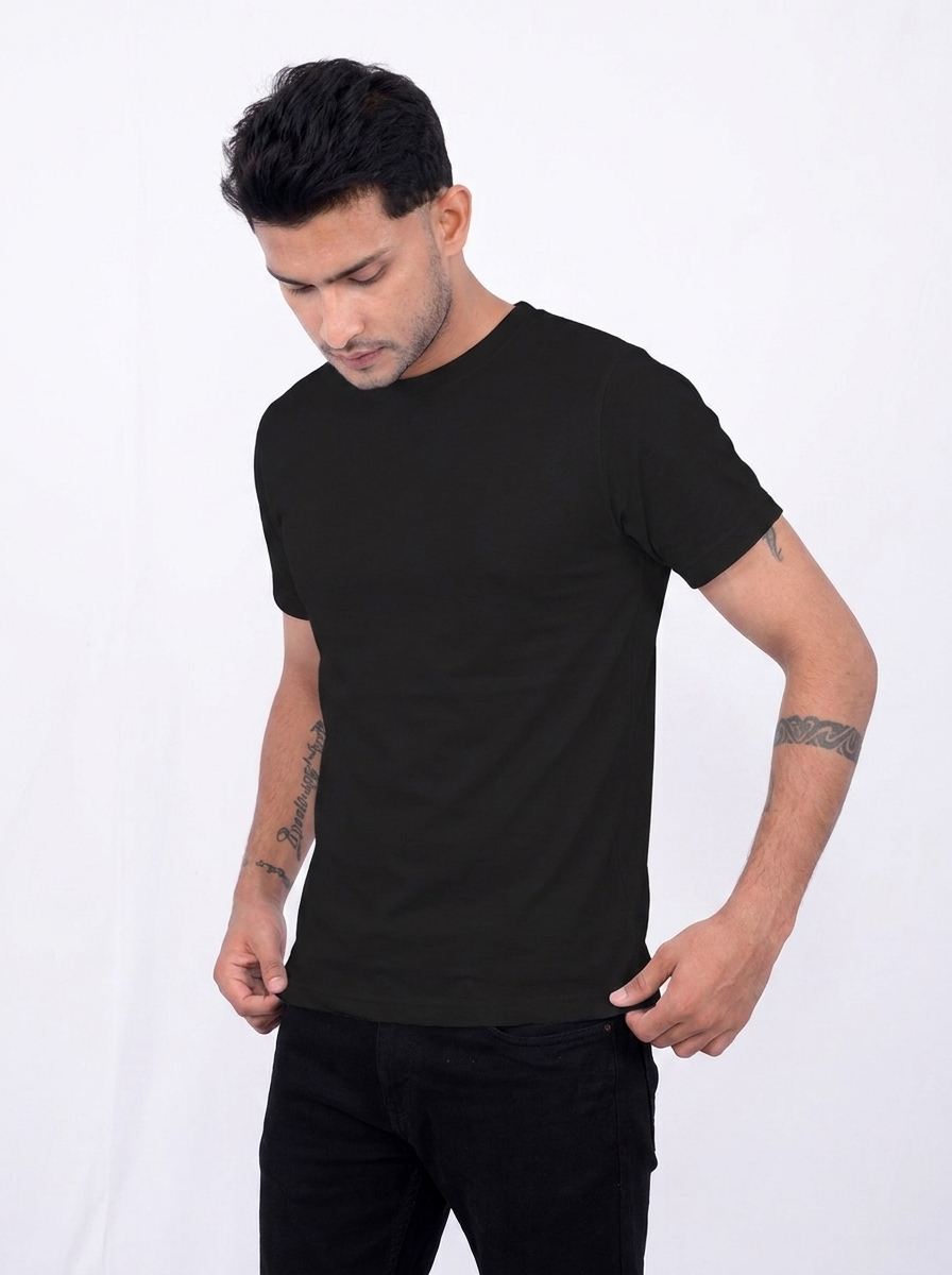 Premium Black Polyester Round Neck T-Shirt