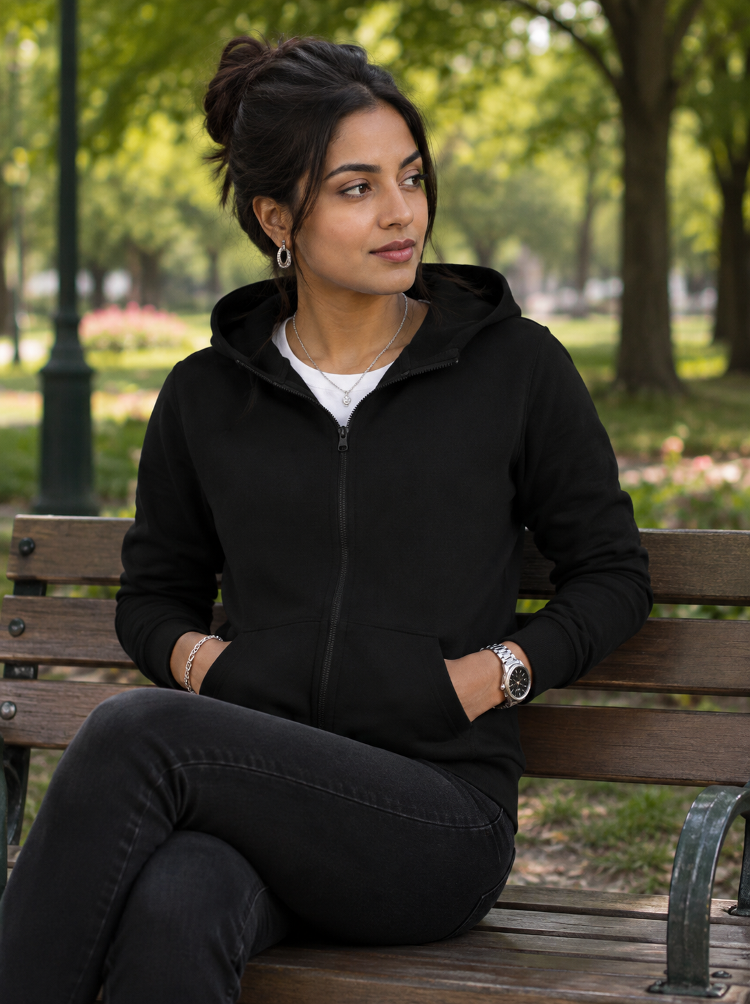 Black Cotton Hoodie with Zipper 300GSM