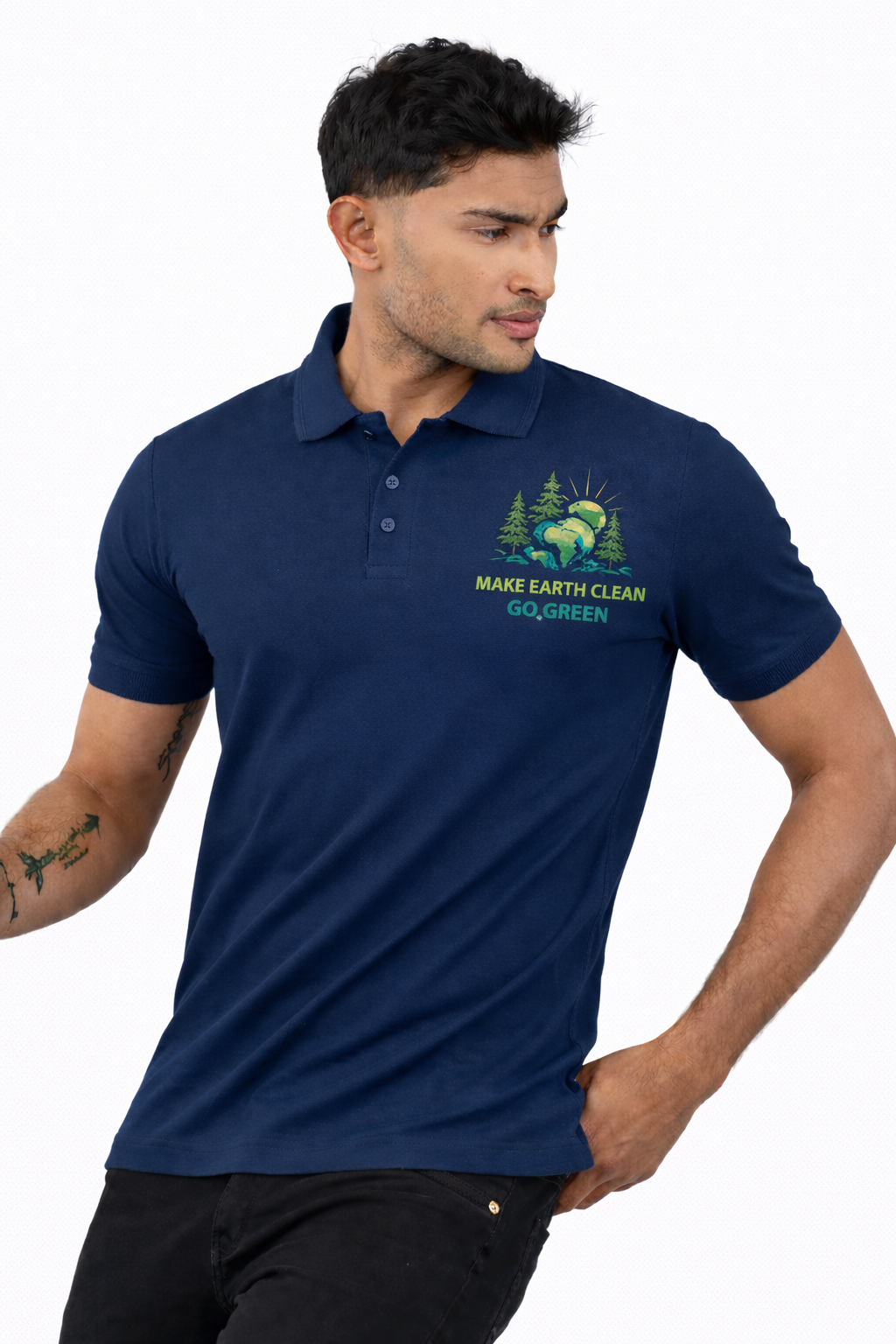 Nisarga's Unisex Navy Blue Polycotton Polo Half Sleeve 220 GSM T-Shirts