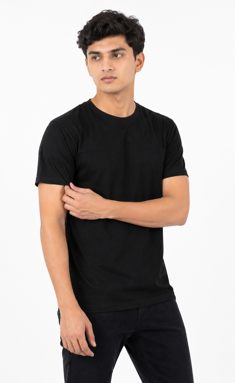 Black Polycotton 180 GSM Round Neck Men’s T-Shirt