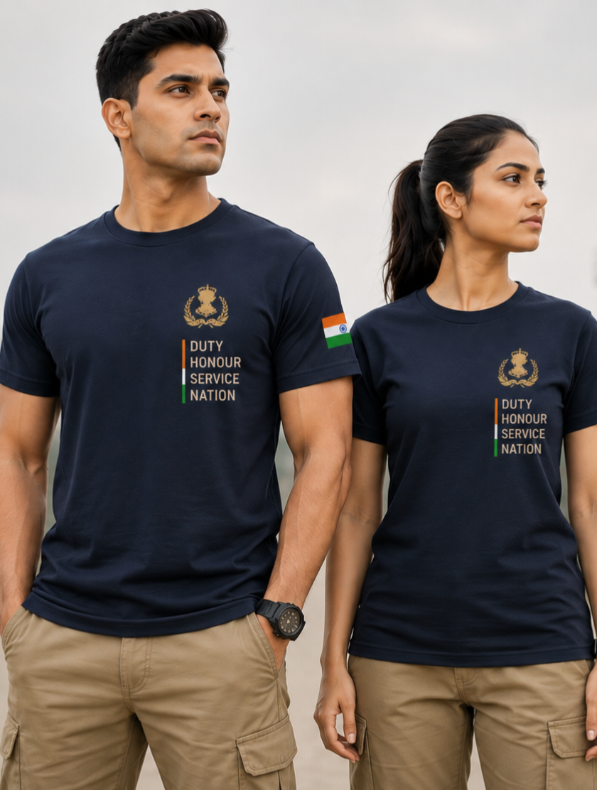 Apnacart Navy Premium Dot Knit Round Neck Half Sleeve Paramilitary feel patriotic 180 GSM TShirts