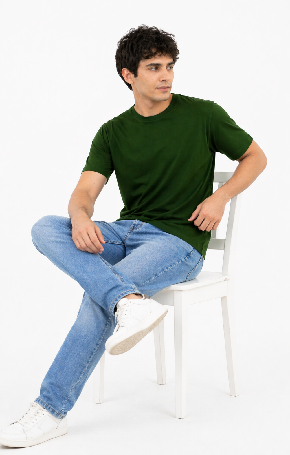 Bottle Green Cotton 180 GSM Regular Fit Round Neck Men’s T-Shirt