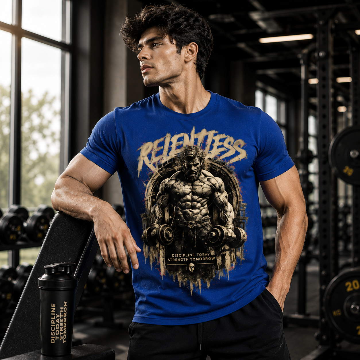 RELENTLESS – Men’s Royal Blue Polycotton Gym T-Shirt | Capriano