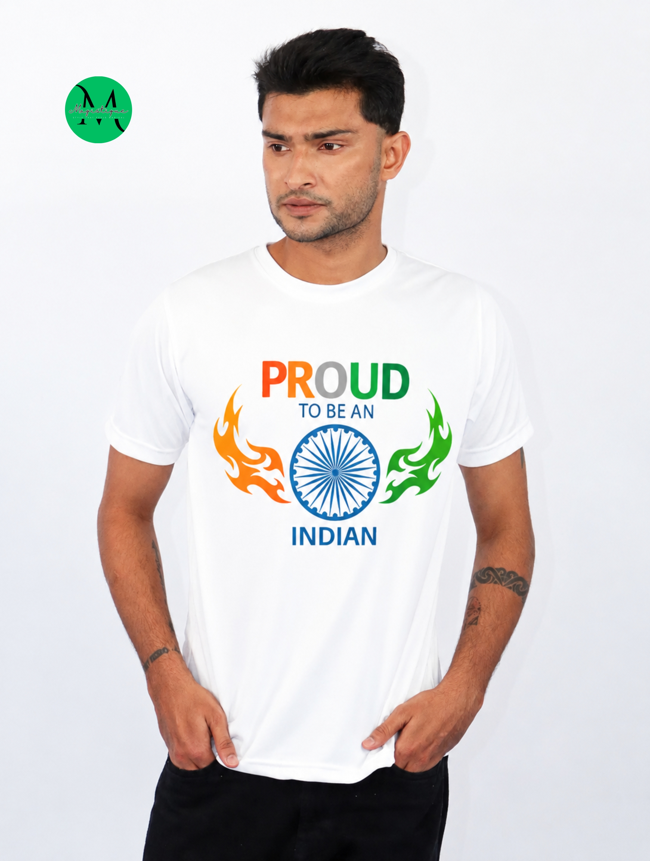 Magistique's Independence Day Special - Proud to be an Indian Graphics White Polyester Round Neck 140 GSM T-Shirts