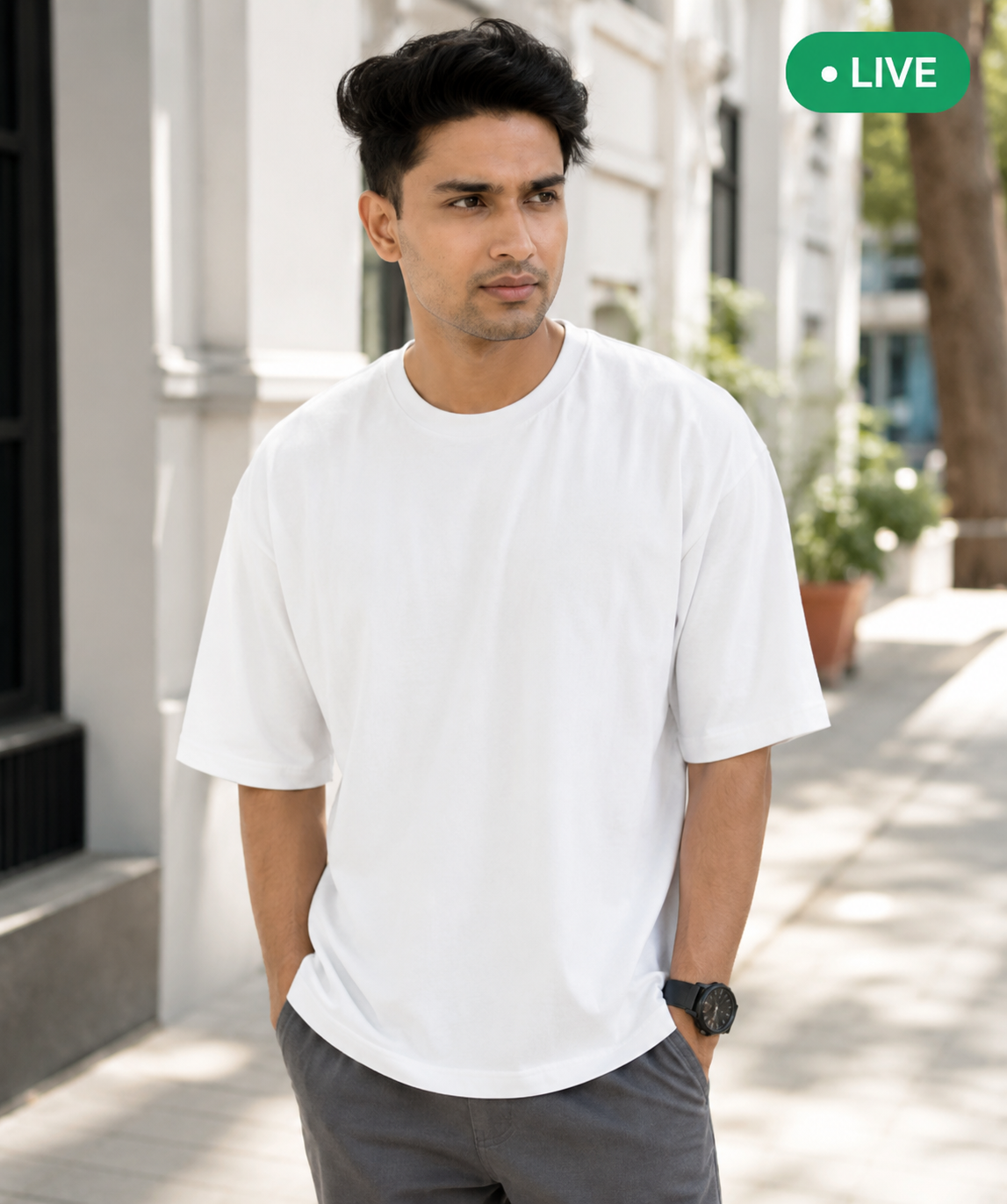 White Oversize Cotton French Terry Half Sleeve
