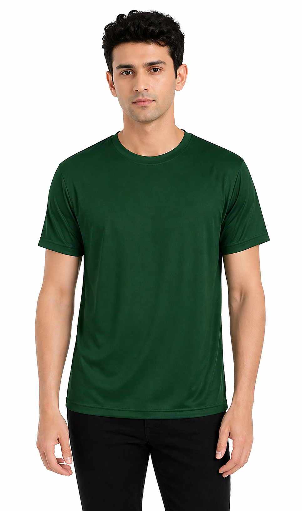 Bottle Green Dot Knit Round Neck Half Sleeve 150 GSM Men’s T Shirt, Regular Fit