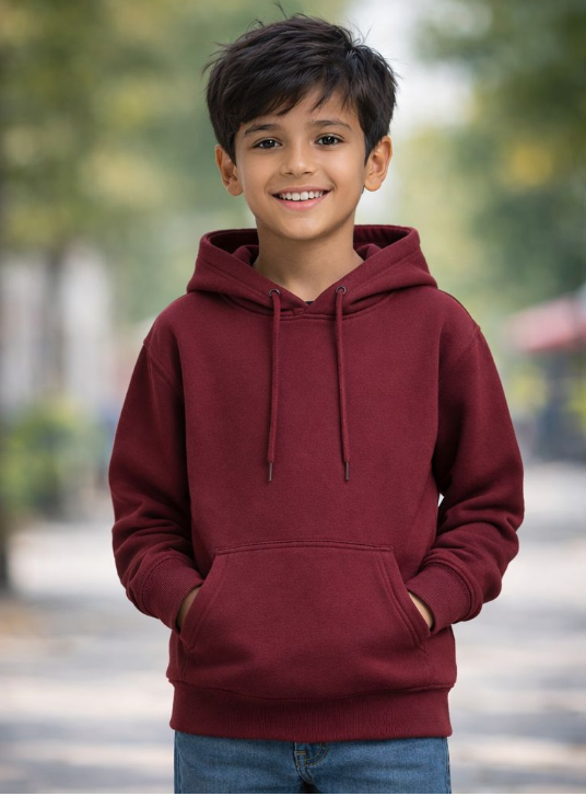 Luxsnug's Maroon Kids Polycotton Hoodie with Zipper 300GSM 2-6 years