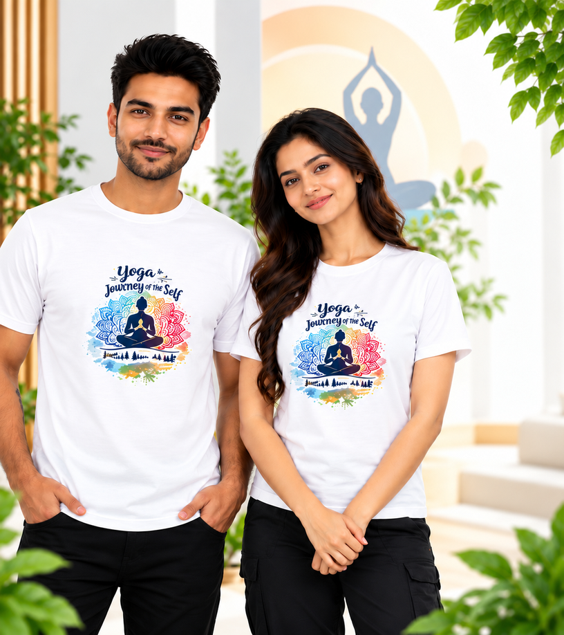 International Yoga Day Journey Of The Self Polyester Round Neck Unisex T-Shirt 140 GSM White