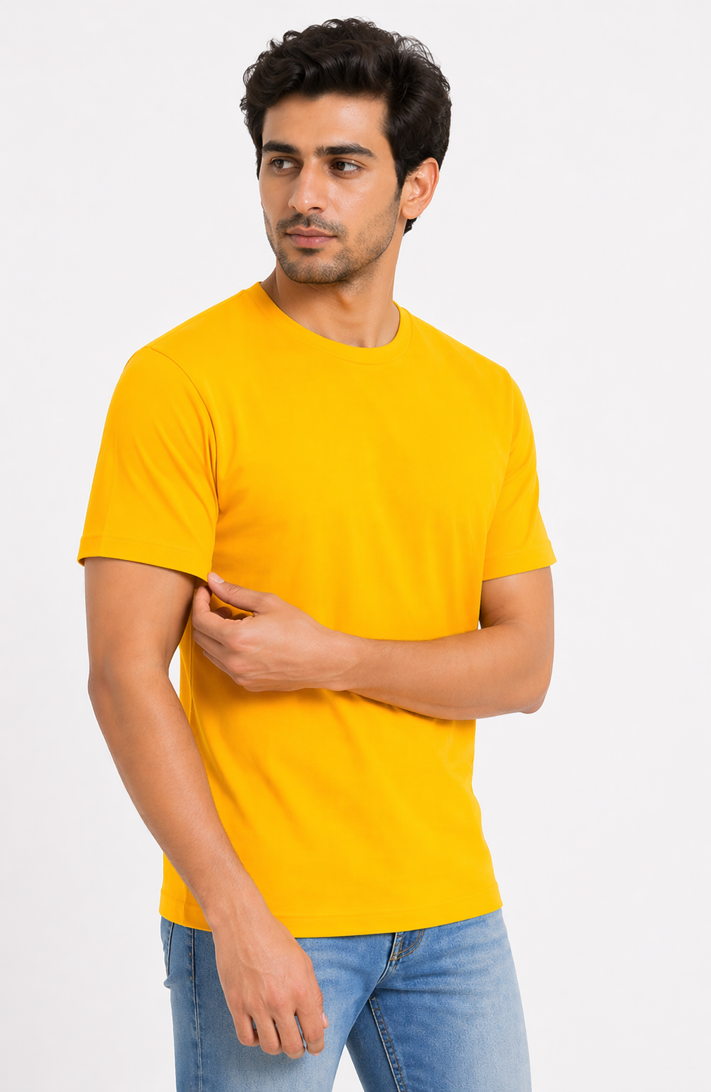 Yellow Cotton 180 GSM Regular Fit Round Neck Men’s T-Shirt