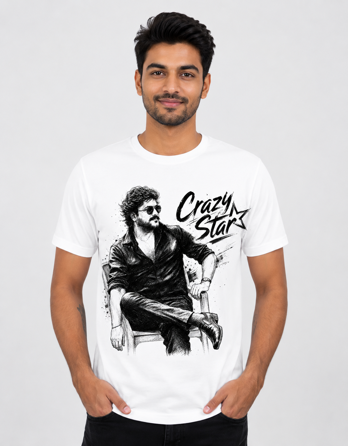 Crazy Star Polyester Round Neck T-Shirt 100 GSM White