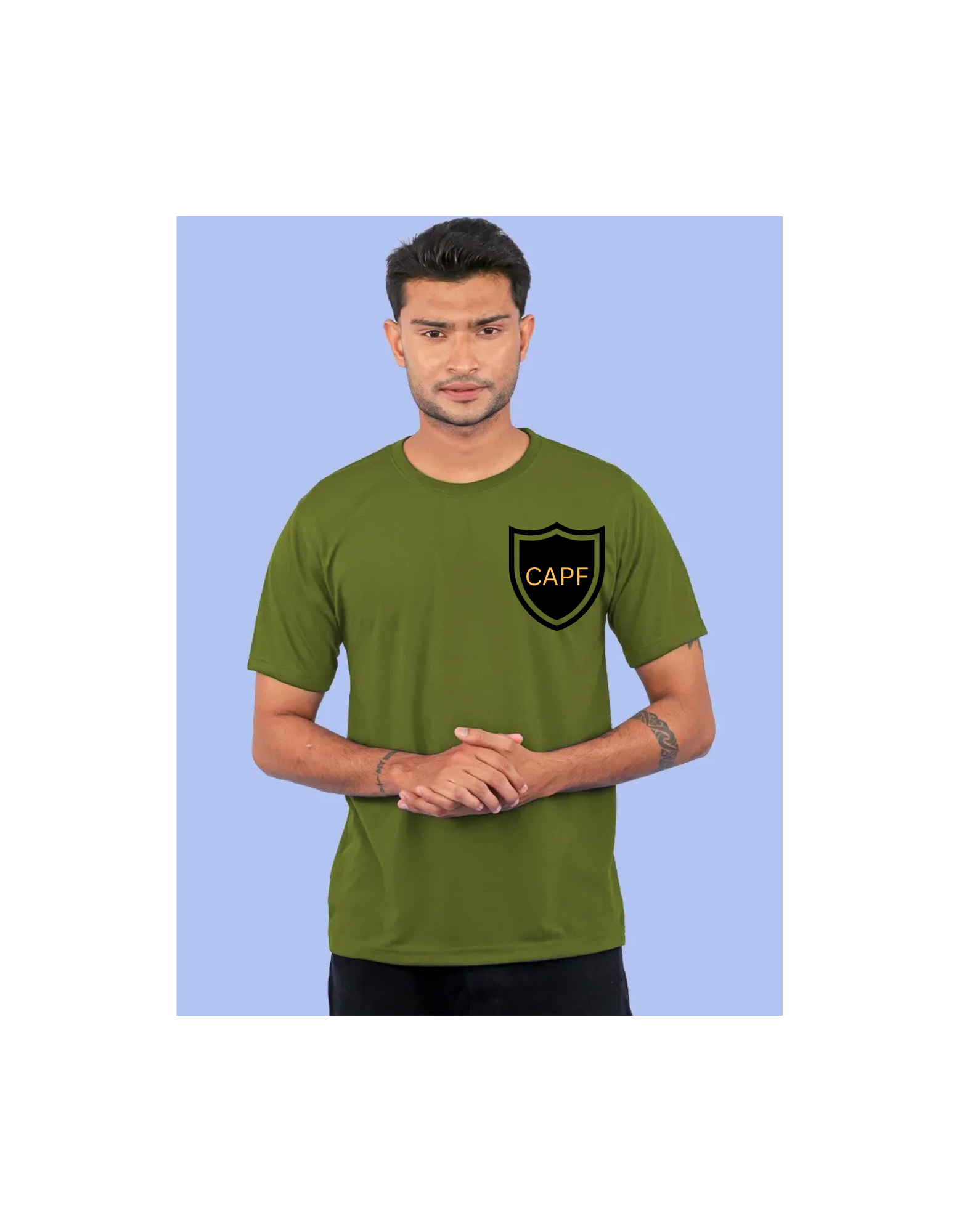 Apnacart CAPF logo Olive Green Polycotton 180GSM Round Neck Tshirts