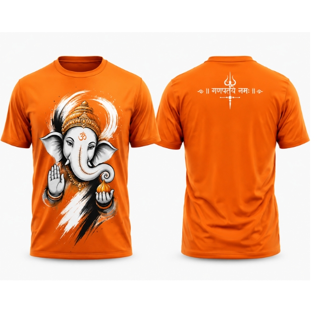 Apnacart Ganesha logo Orange Dot Knit Round Neck Half Sleeve 150 GSM TShirts