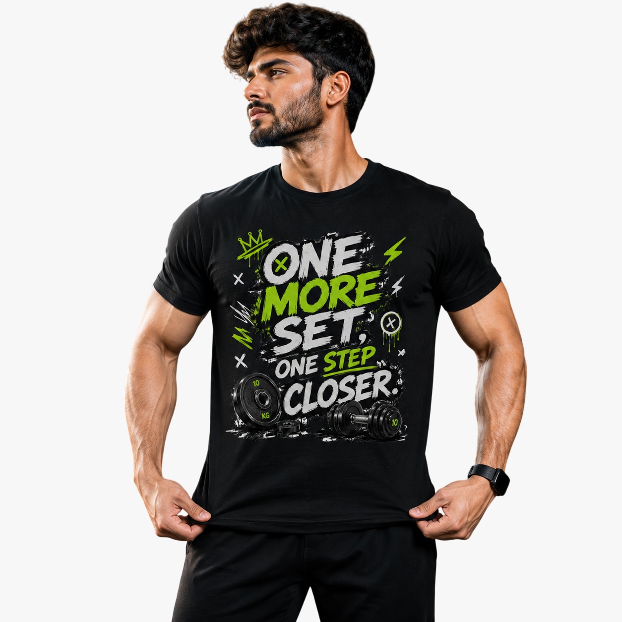ONE MORE SET – Men’s Black Polycotton Gym T-Shirt | Capriano