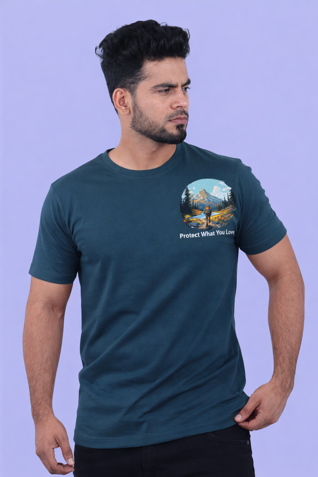 Nisarga's Unisex Petrol Blue Cotton Round Neck 180GSM Half Sleeve T-shirts