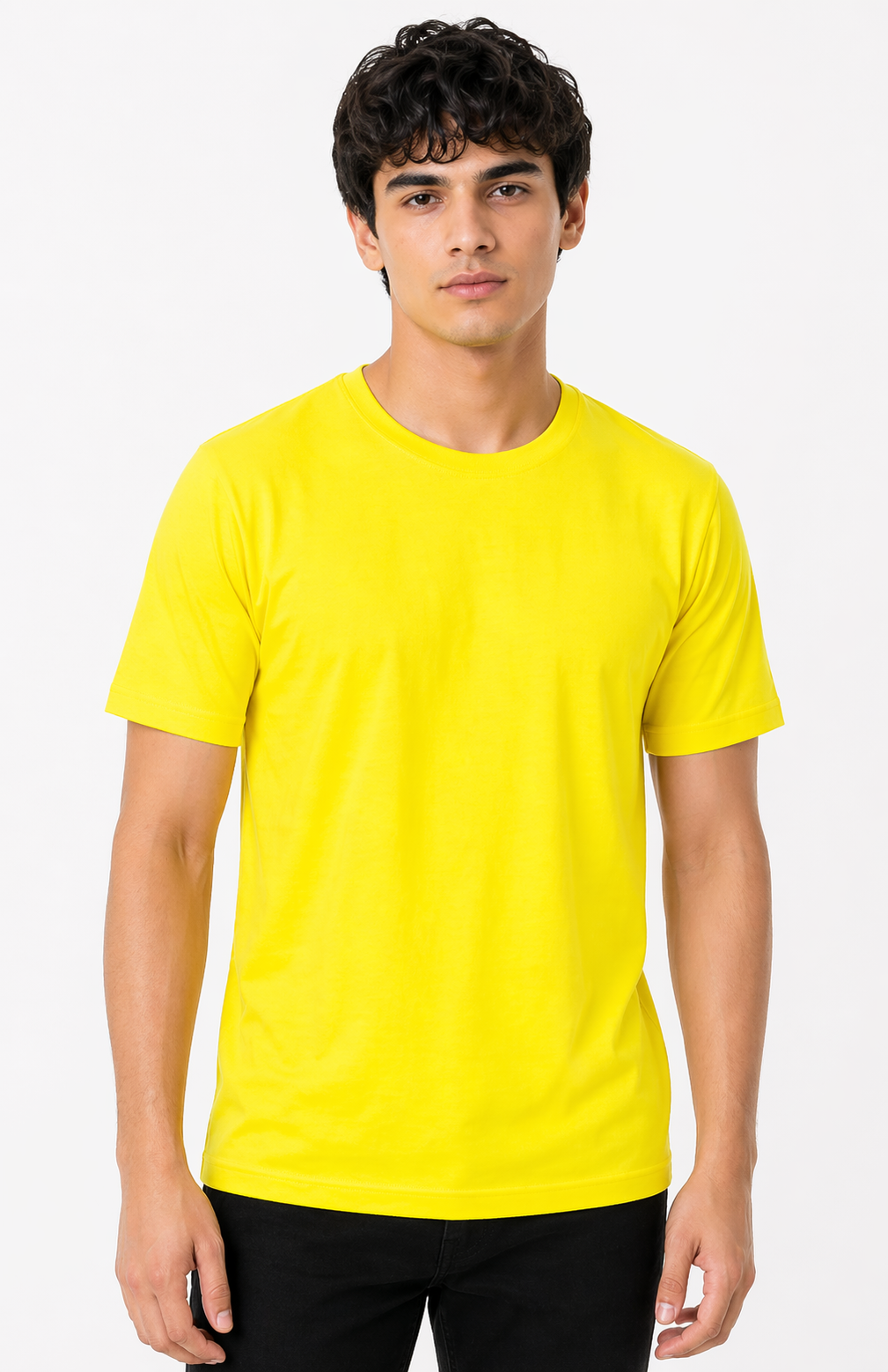 Lemon Yellow Cotton 180 GSM Regular Fit Round Neck Men’s T-Shirt