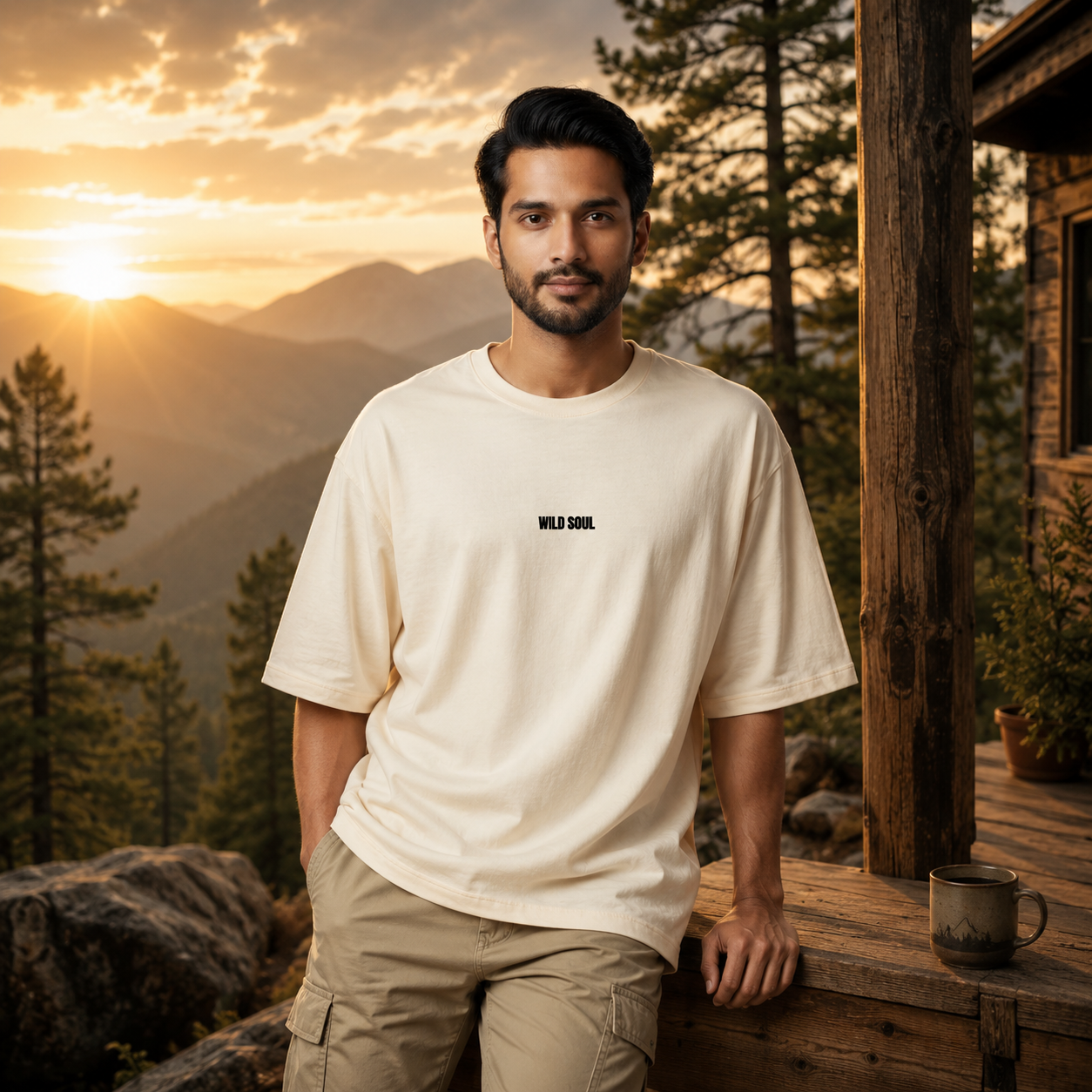 Wild Soul Oversized Cotton French Terry T-Shirt 240 GSM Beige