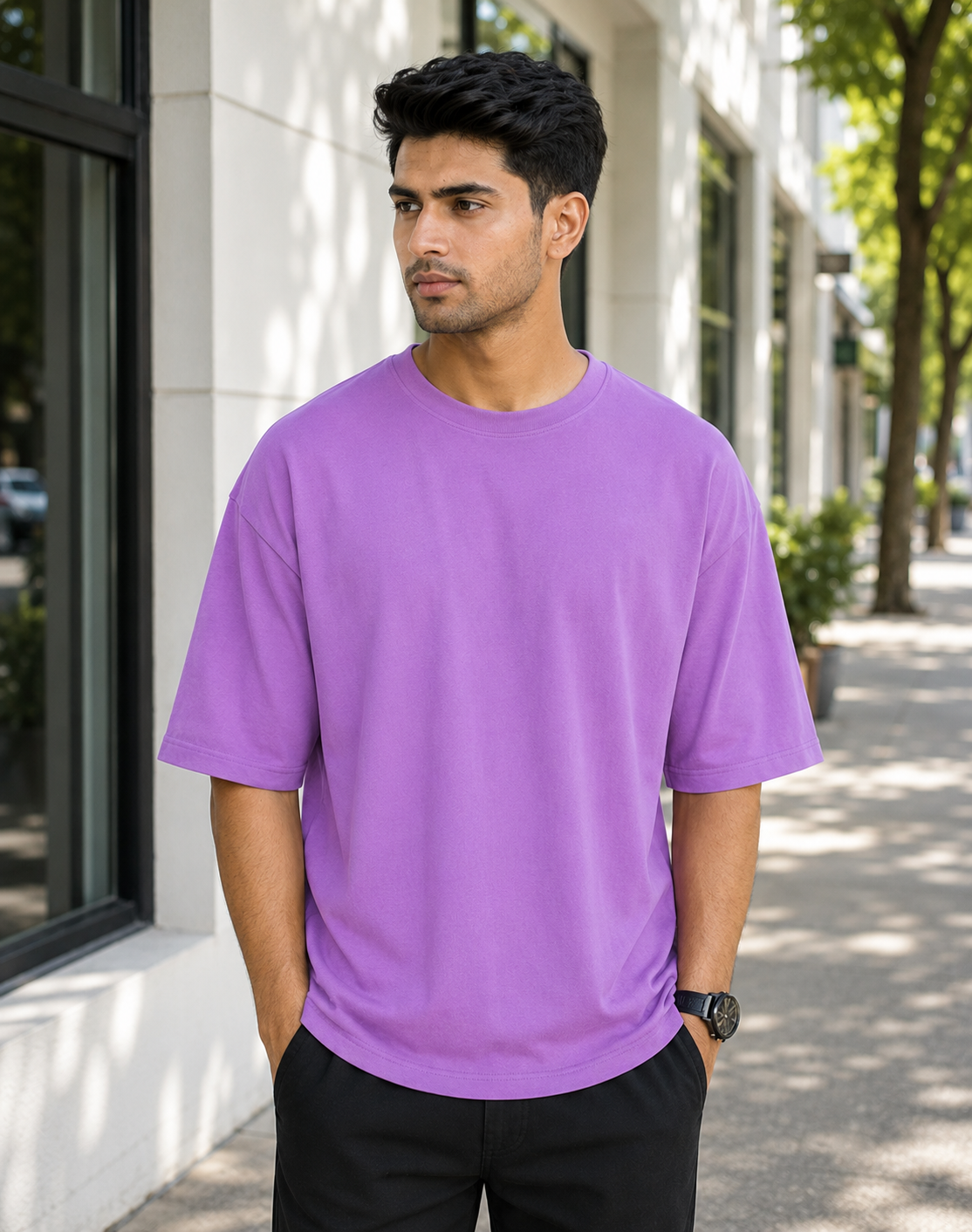 Lavendar Oversize Cotton French Terry Half Sleeve 240 GSM Tshirts